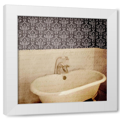 Damask Bath 1 White Modern Wood Framed Art Print by Kimberly, Allen