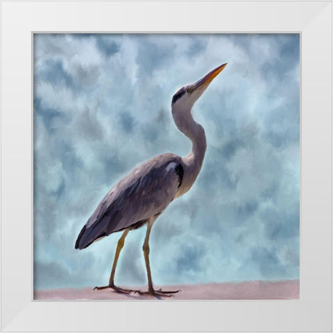 Heron White Modern Wood Framed Art Print by Kimberly, Allen