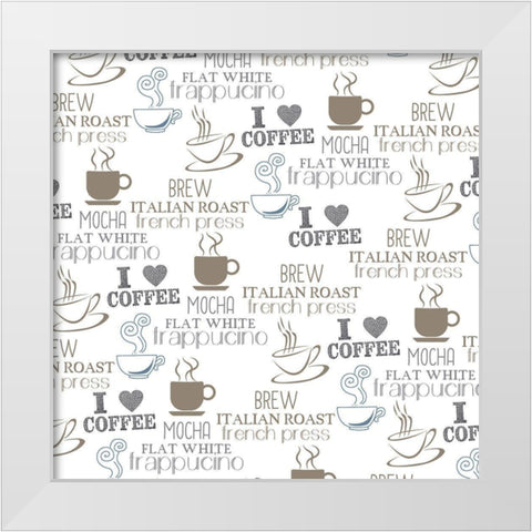 Coffee Pattern 1 White Modern Wood Framed Art Print by Kimberly, Allen