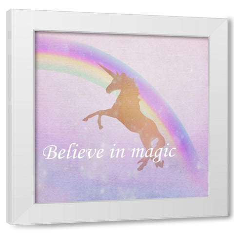 Believe in Magic Unicorn White Modern Wood Framed Art Print by Kimberly, Allen