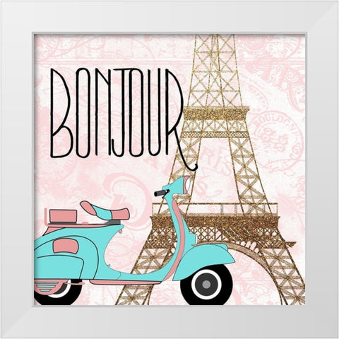 Paris Bonjour 2 White Modern Wood Framed Art Print by Kimberly, Allen