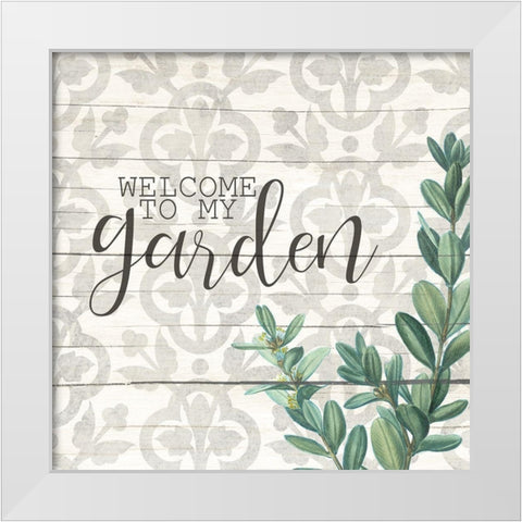 Welcome to My Garden Sprig White Modern Wood Framed Art Print by Kimberly, Allen
