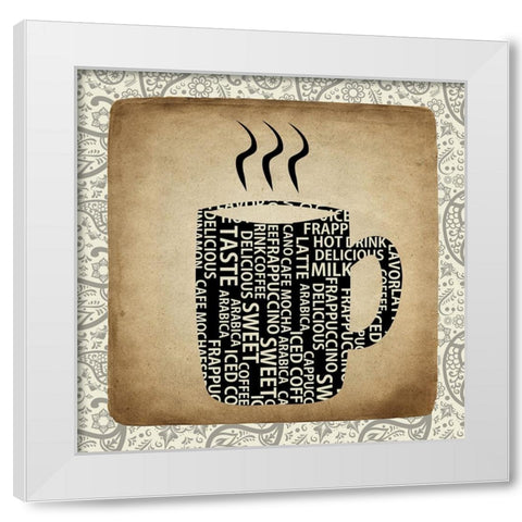Coffee Paisley 1 White Modern Wood Framed Art Print by Kimberly, Allen