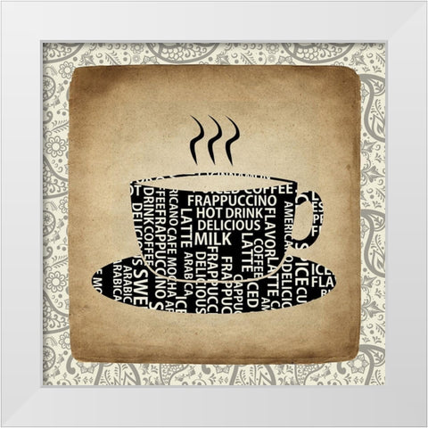 Coffee Paisley 2 White Modern Wood Framed Art Print by Kimberly, Allen