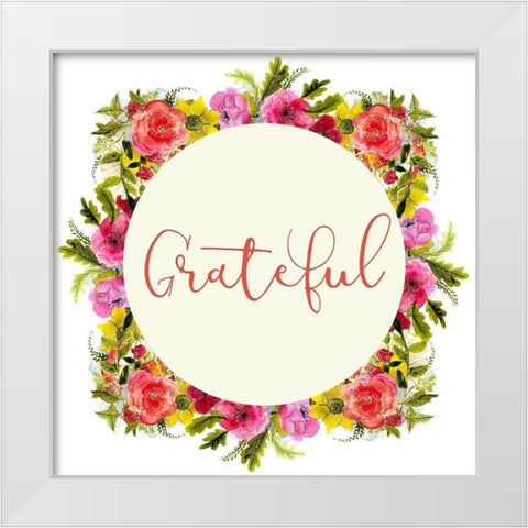 Grateful Wreath White Modern Wood Framed Art Print by Kimberly, Allen