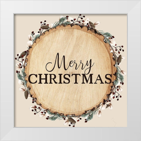 Merry Christmas Round White Modern Wood Framed Art Print by Kimberly, Allen