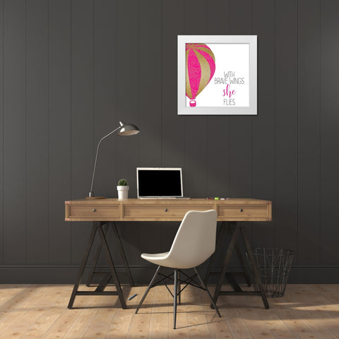 With Brave Wings White Modern Wood Framed Art Print by Kimberly, Allen