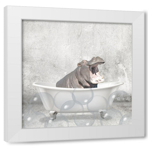 Baby Hippo Bath White Modern Wood Framed Art Print by Kimberly, Allen