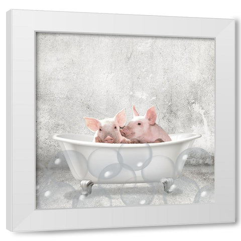 Baby Piglets Bath White Modern Wood Framed Art Print by Kimberly, Allen