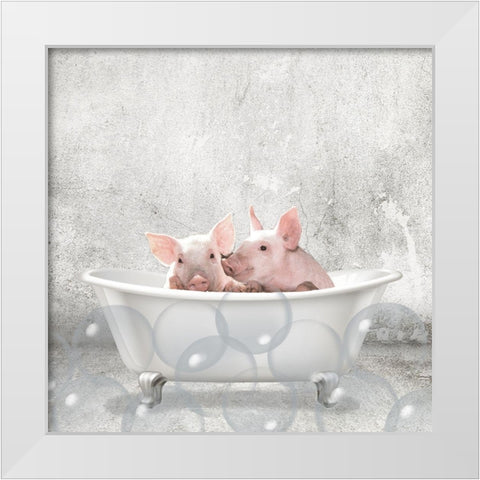 Baby Piglets Bath White Modern Wood Framed Art Print by Kimberly, Allen