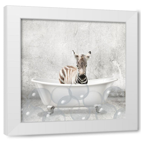 Baby Zebra Bath White Modern Wood Framed Art Print by Kimberly, Allen