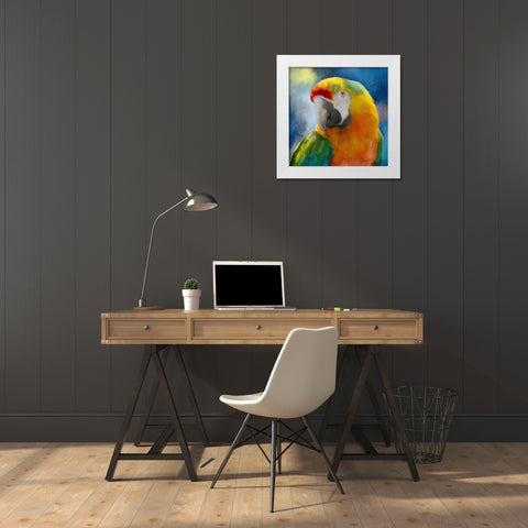 Parrot Love White Modern Wood Framed Art Print by Allen, Kimberly