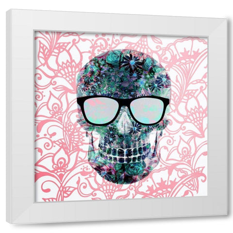 Henna Skull White Modern Wood Framed Art Print by Allen, Kimberly
