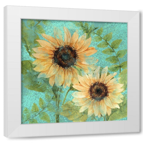 Sunflower Teal White Modern Wood Framed Art Print by Allen, Kimberly