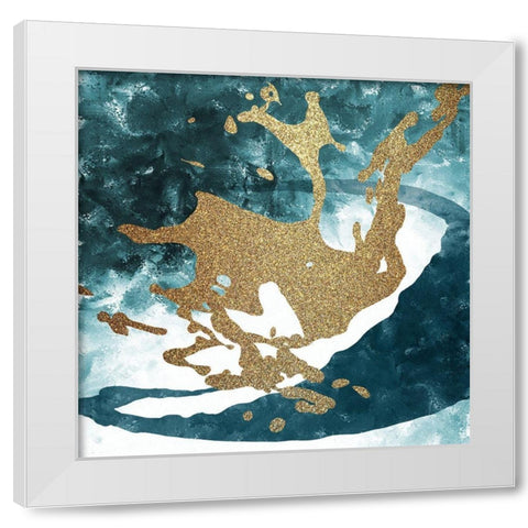 Teal Gold Splash 1 White Modern Wood Framed Art Print by Kimberly, Allen