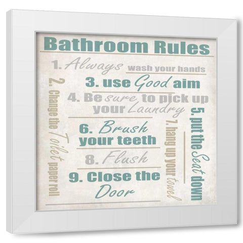 Bathroom Rules A White Modern Wood Framed Art Print by Allen, Kimberly