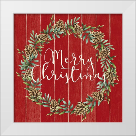 Merry Christmas Wreath V2 White Modern Wood Framed Art Print by Allen, Kimberly