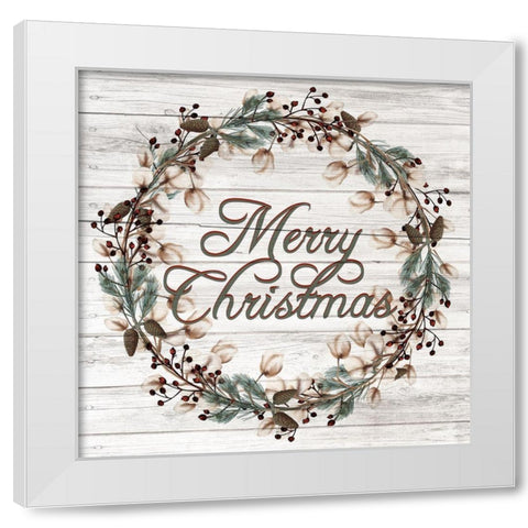 Merry Christmas Wreath White Modern Wood Framed Art Print by Allen, Kimberly