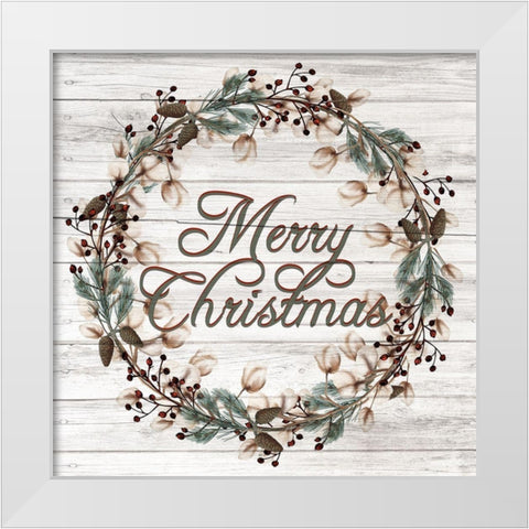 Merry Christmas Wreath White Modern Wood Framed Art Print by Allen, Kimberly