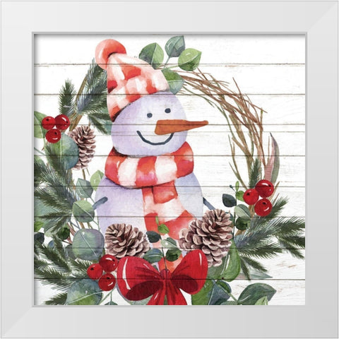 Snowman Wreath White Modern Wood Framed Art Print by Allen, Kimberly