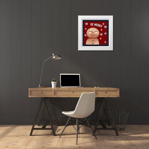 Be Merry Gingerbread Man White Modern Wood Framed Art Print by Allen, Kimberly