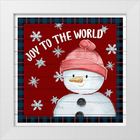 Joy to The World Snowman White Modern Wood Framed Art Print by Allen, Kimberly