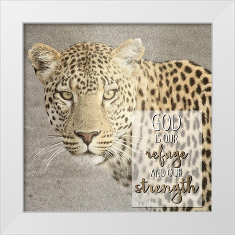God Is Our Refuge Leopard White Modern Wood Framed Art Print by Allen, Kimberly
