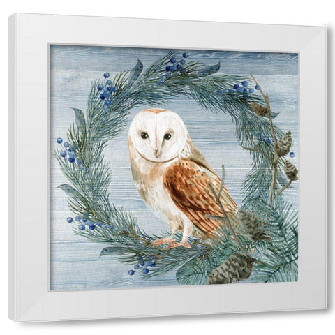 Winter Owl Blues 1 White Modern Wood Framed Art Print by Allen, Kimberly