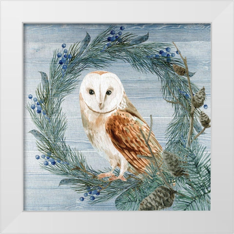 Winter Owl Blues 1 White Modern Wood Framed Art Print by Allen, Kimberly
