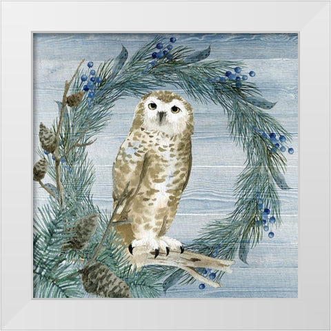 Winter Owl Blues 3 White Modern Wood Framed Art Print by Allen, Kimberly