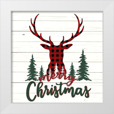 Merry Christmas Deer Forest White Modern Wood Framed Art Print by Allen, Kimberly