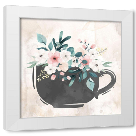 Coffee Floral 2 White Modern Wood Framed Art Print by Allen, Kimberly