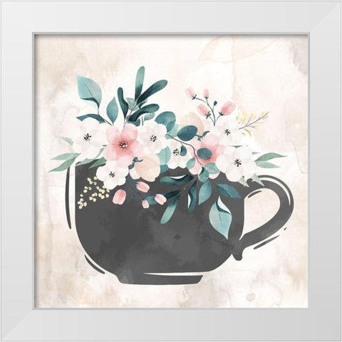 Coffee Floral 2 White Modern Wood Framed Art Print by Allen, Kimberly