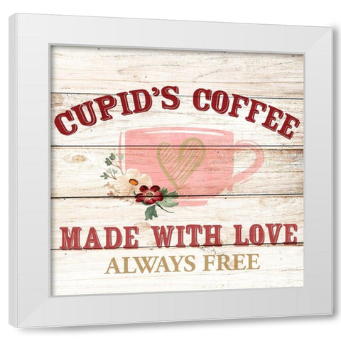 Cupids Coffee White Modern Wood Framed Art Print by Allen, Kimberly