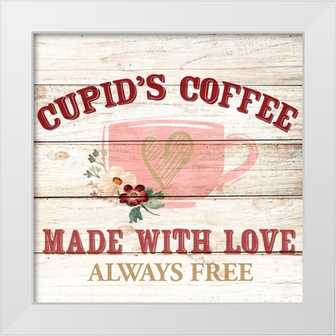 Cupids Coffee White Modern Wood Framed Art Print by Allen, Kimberly