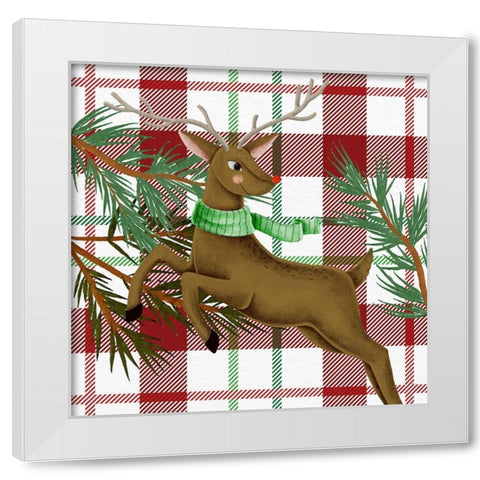 Reindeer Plaid White Modern Wood Framed Art Print by Allen, Kimberly