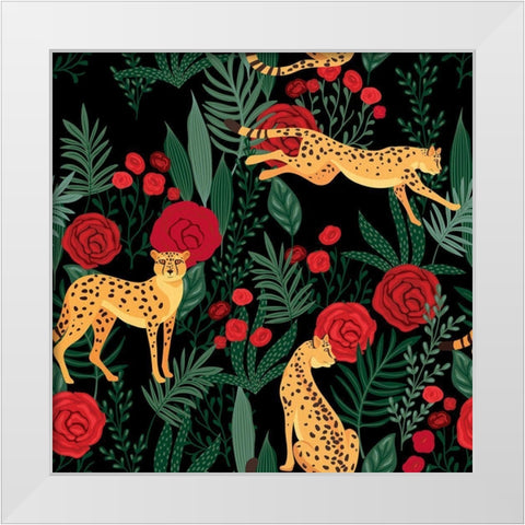 Leopard and Roses Pattern White Modern Wood Framed Art Print by Allen, Kimberly