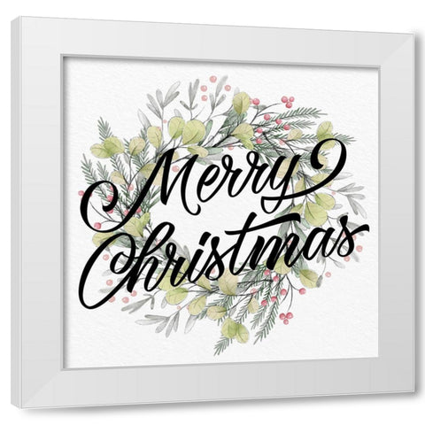 Merry Christmas Wreath Greens White Modern Wood Framed Art Print by Allen, Kimberly