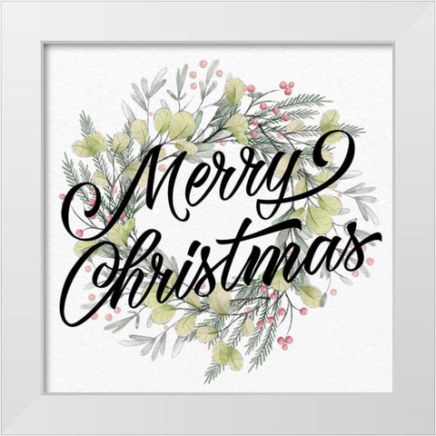 Merry Christmas Wreath Greens White Modern Wood Framed Art Print by Allen, Kimberly