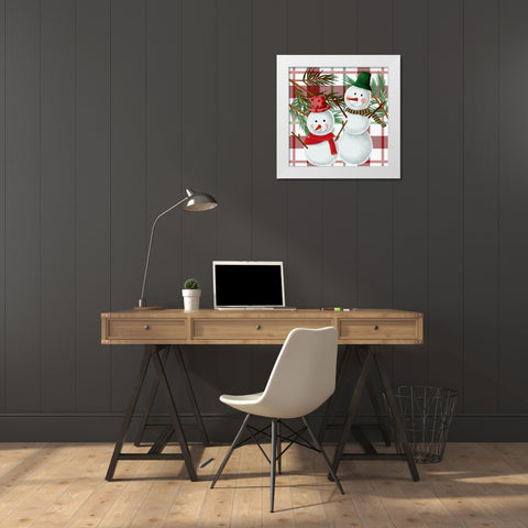 Snowman Plaid White Modern Wood Framed Art Print by Allen, Kimberly