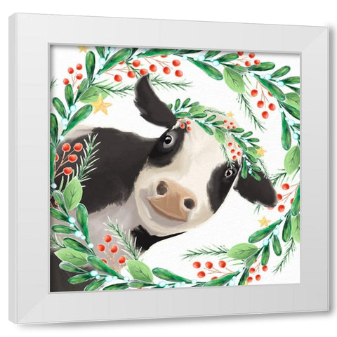 Christmas Cow White Modern Wood Framed Art Print by Allen, Kimberly