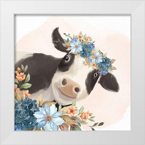 Floral Cow White Modern Wood Framed Art Print by Allen, Kimberly