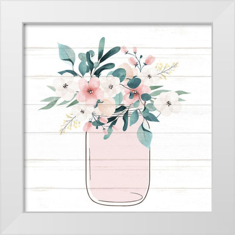 Mason Jar Floral 10 White Modern Wood Framed Art Print by Allen, Kimberly