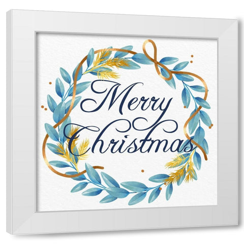 Merry Christmas Wreath Blues White Modern Wood Framed Art Print by Allen, Kimberly