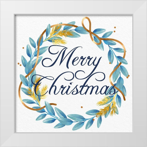 Merry Christmas Wreath Blues White Modern Wood Framed Art Print by Allen, Kimberly