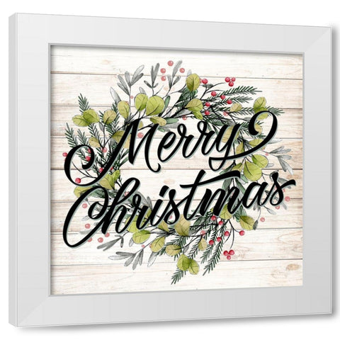 Merry Christmas Wreath White Modern Wood Framed Art Print by Allen, Kimberly