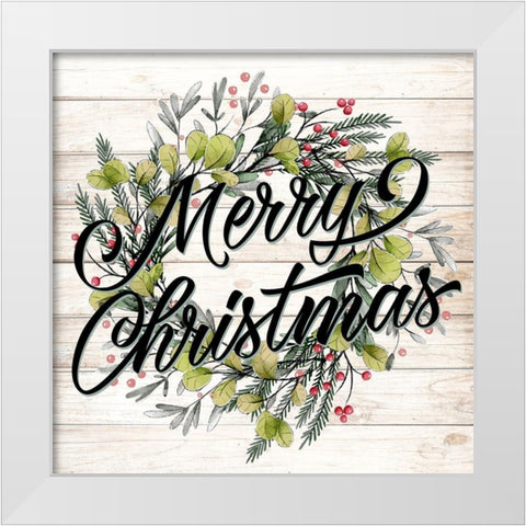 Merry Christmas Wreath White Modern Wood Framed Art Print by Allen, Kimberly