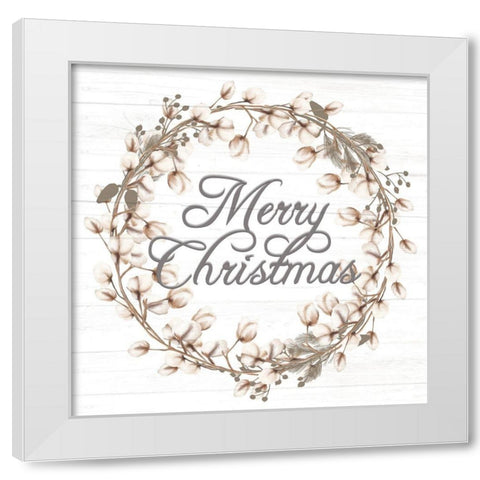 Merry Christmas Cotton Wreath White Modern Wood Framed Art Print by Allen, Kimberly