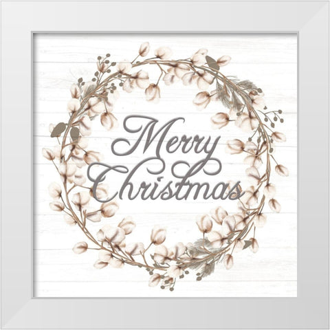 Merry Christmas Cotton Wreath White Modern Wood Framed Art Print by Allen, Kimberly