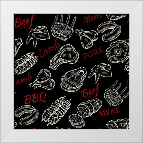 BBQ Pattern White Modern Wood Framed Art Print by Allen, Kimberly